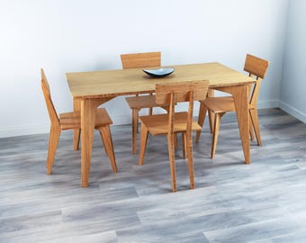 Dining Table and Chair Set | 34" x 60" | Natural | Solid Bamboo | Midcentury Modern