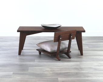 LOW Small Desk with Floor Seating | Work Desk | Study Desk | Office Desk | Gaming Desk | Japanese Mid-Century Design | Walnut BAMBOO