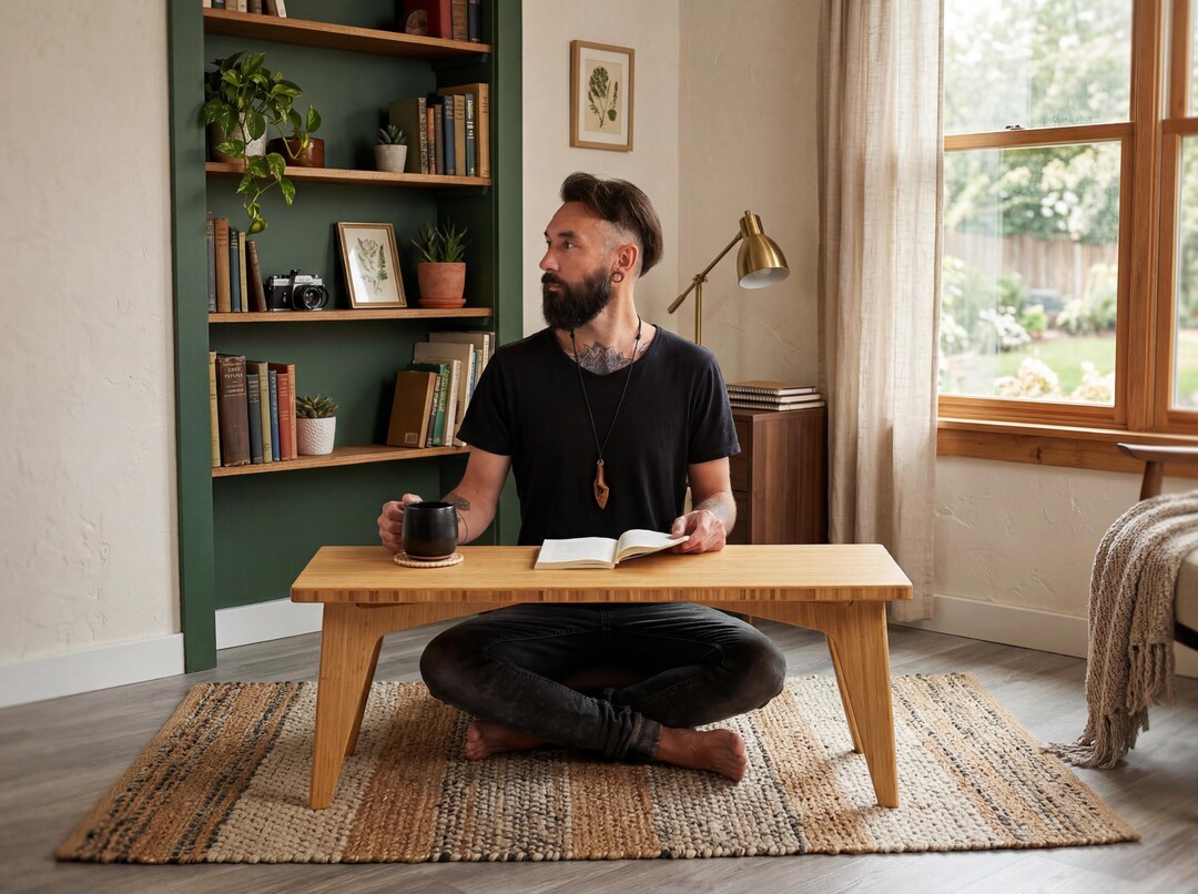 Low Bamboo Desk With Floor Seating | Japanese Style Work Table - Etsy