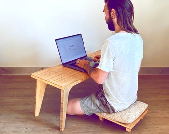 Low Desk | Low Small Desk for Floor Seating | Console Table | Japanese Table With Floor Chair - Natural BAMBOO | Small