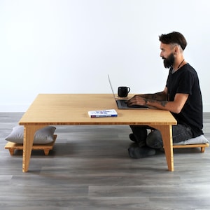 Square Coffee Table Set | Floor Seating | Mid-Century Japanese | Chabudai | Tatami: With Floor Chairs | Natural Bamboo