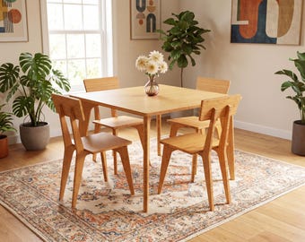 Dining Table and Chair Set | 45" x 45" | Natural | Solid Bamboo | Midcentury Modern