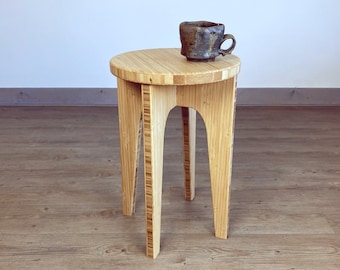 Plant Stand | Small Side Table | Round Top | Natural Bamboo