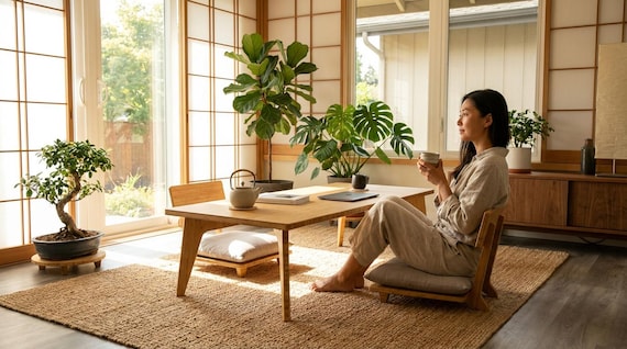 Small Rectangle Bamboo Dining Table, Mid-century Chabudai Coffee