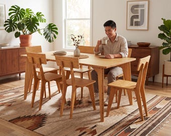 Dining Table and Chair Set | 34" x 60" | Natural | Solid Bamboo | Midcentury Modern