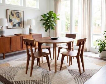 Dining Table and Chair Set | 47" Round | Chestnut | Solid Bamboo | Midcentury Modern