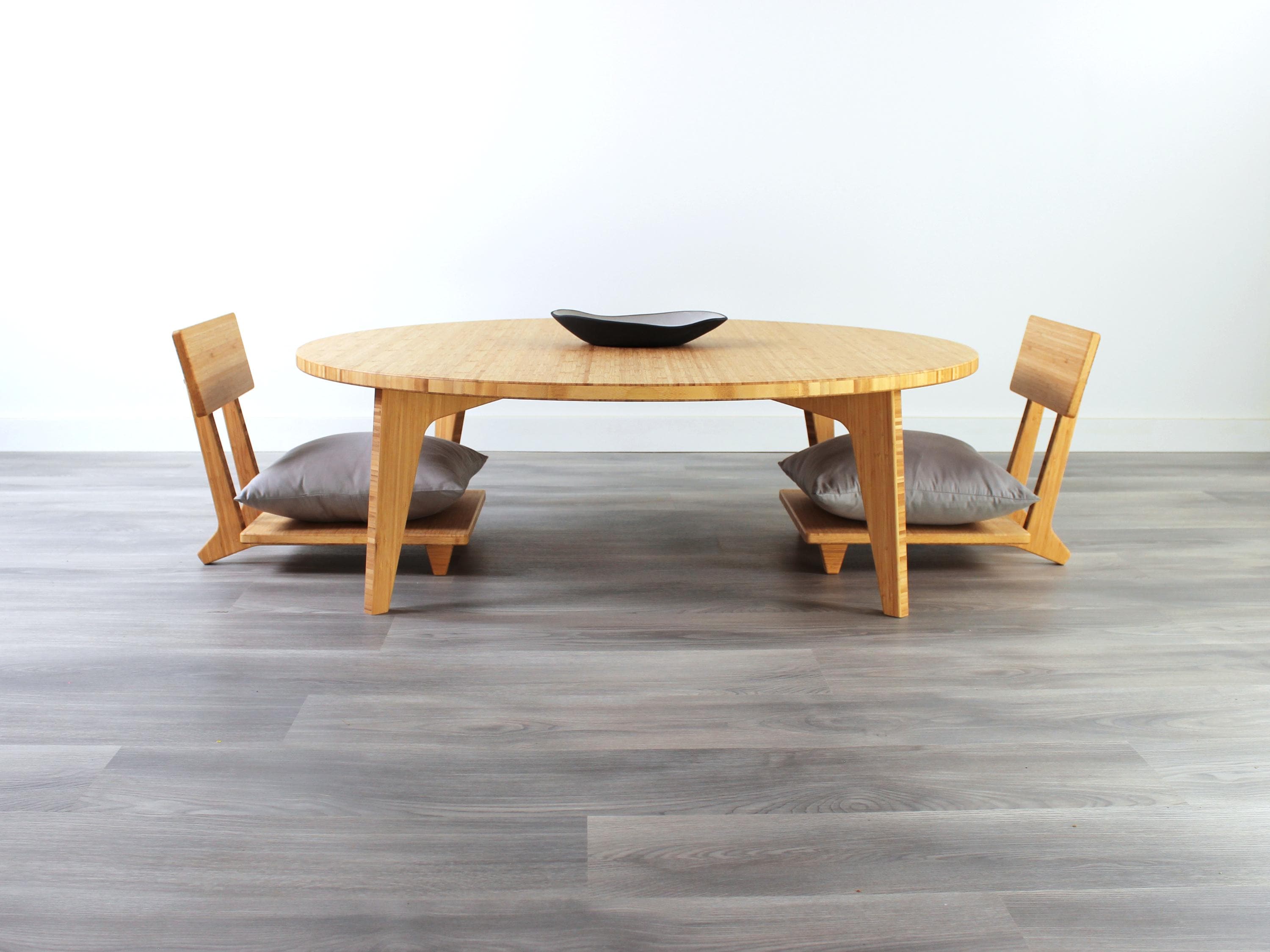 Round Coffee Table Set With Floor Chairs | Chabudai | Low Dining