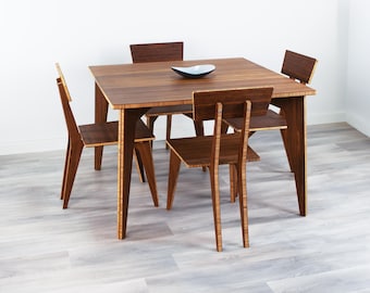 Dining Table and Chair Set | 45" x 45" | Chestnut | Solid Bamboo | Midcentury Modern