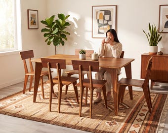 Dining Table and Chair Set | 34" x 60" | Chestnut | Solid Bamboo | Midcentury Modern