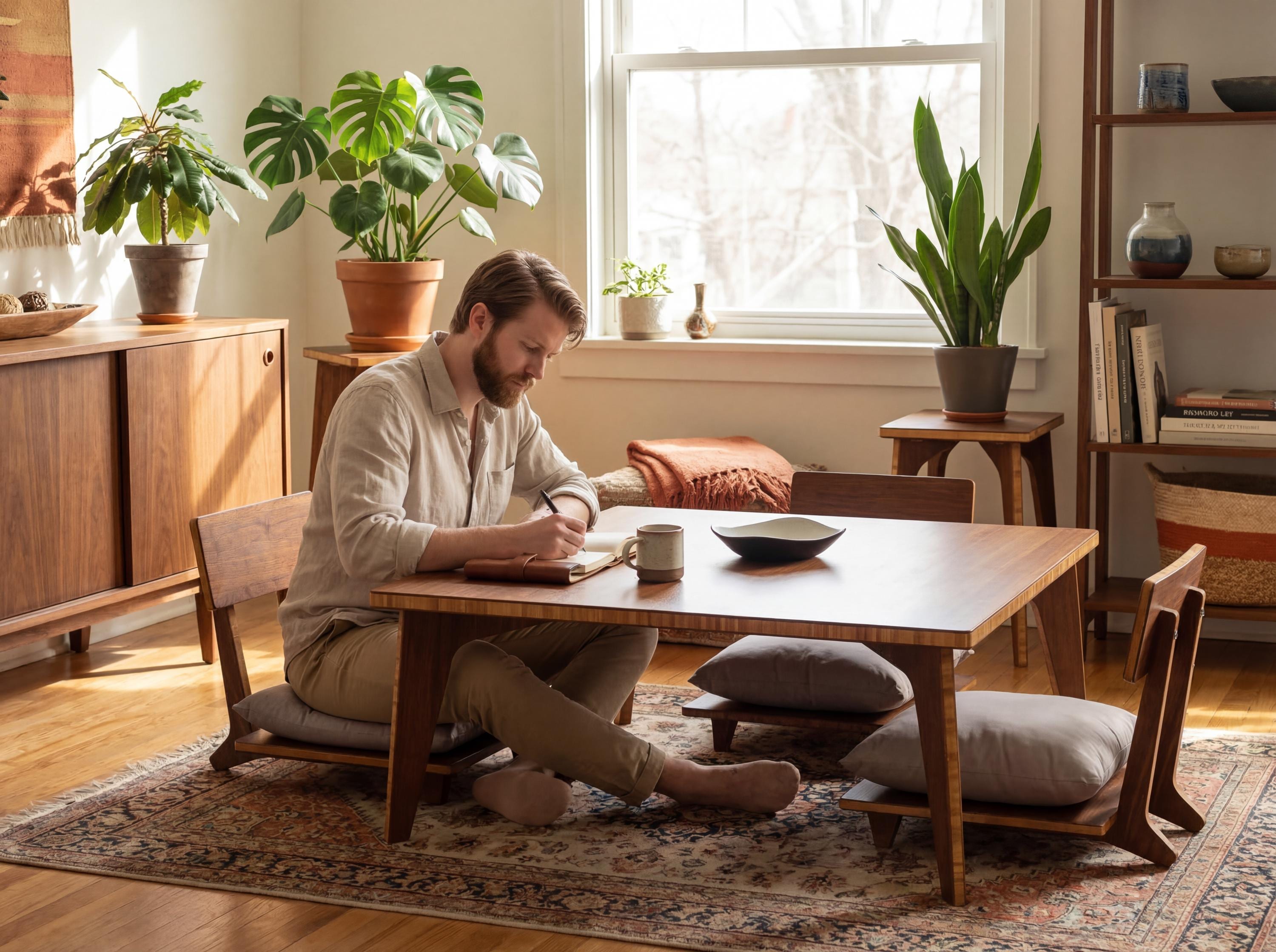 Square Mid Century Modern Coffee Table | Low Coffee Table | Floor