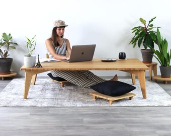 Rectangle LOW Desk Set | Mid-Century Japanese Floor Seating | Chabudai | Sustainable Natural Bamboo | Office Work Desk