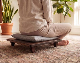 Handmade Bamboo Floor Chair, Japanese Tatami Meditation Stool, Walnut Finish