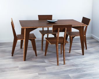 Dining Table and Chair Set | 34" x 60" | Chestnut | Solid Bamboo | Midcentury Modern