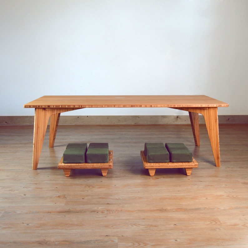 Bamboo Low Coffee Table Set 3 Piece 2 Small Seats Floor Etsy