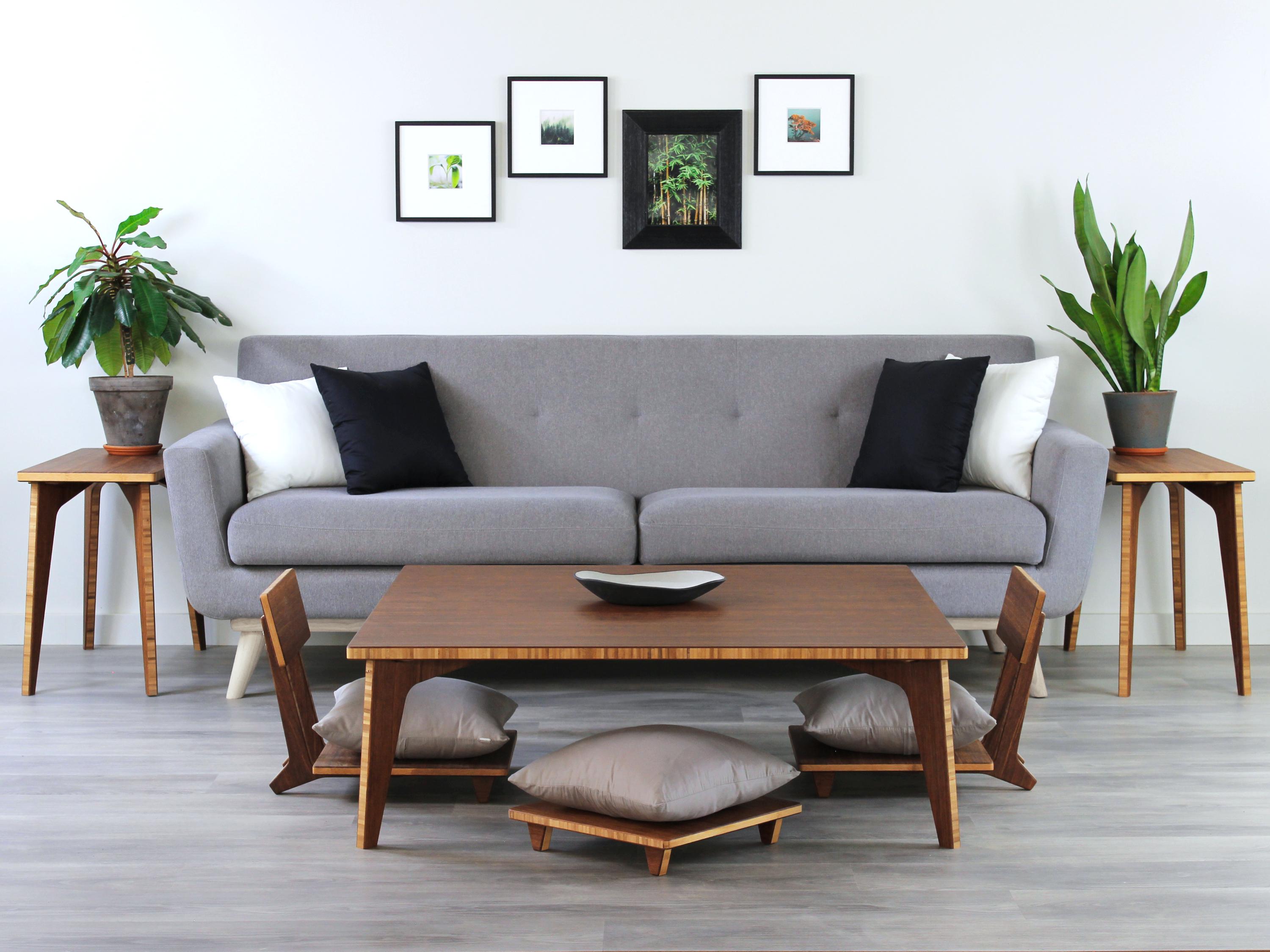 Square Mid Century Modern Bamboo Coffee Table | Low Floor Work