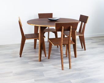 Dining Table and Chair Set | 47" Round | Chestnut | Solid Bamboo | Midcentury Modern