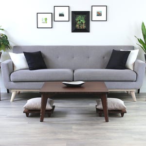 Square Chabudai Table Set | Low Coffee Table with Floor Chairs | Sustainably Made Japanese Furniture | Dark Walnut Bamboo