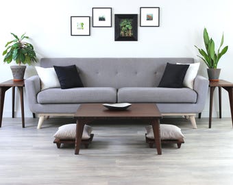 Dark Walnut Bamboo Chabudai Table Set | Low Coffee Table, Floor Chairs