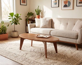 Chestnut Oval Coffee Table | Mid-century Modern | Solid Heavy Bamboo