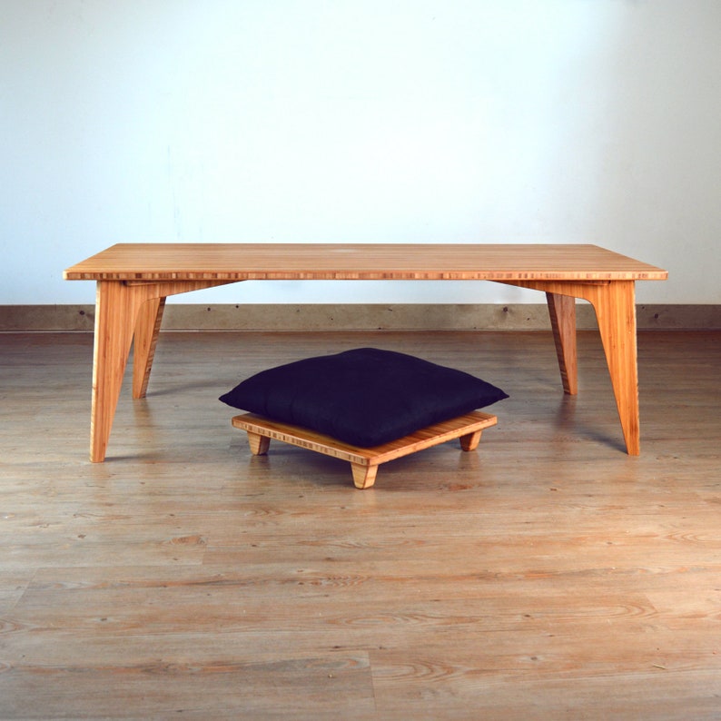 floor cushions Mid-Century Bamboo LOW Coffee Table Set 3-Piece: 2 Pillow Lifts Scandinavian Inspired | Dining |Desk |Study |Work |Craft