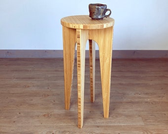 Tall Narrow Side Table | Plant Stand | Round Top | Natural Bamboo