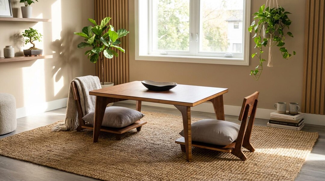 Japanese Low Square Dining Table | Chestnut Bamboo Chabudai Coffee