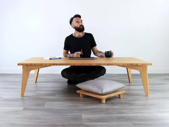 Low Dining Table with Floor Chairs Chabudai Table Set Floor Table Low Coffee Table Sustainable Japanese Furniture Walnut Bamboo Etsy