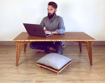Mid Century Modern Coffee Table | Floor Seating Desk | Low Coffee Table and Floor Chairs | Custom Coffee Table | Chabudai |  | Walnut Bamboo