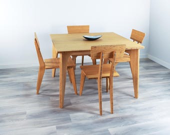 Dining Table and Chair Set | 45" x 45" | Natural | Solid Bamboo | Midcentury Modern