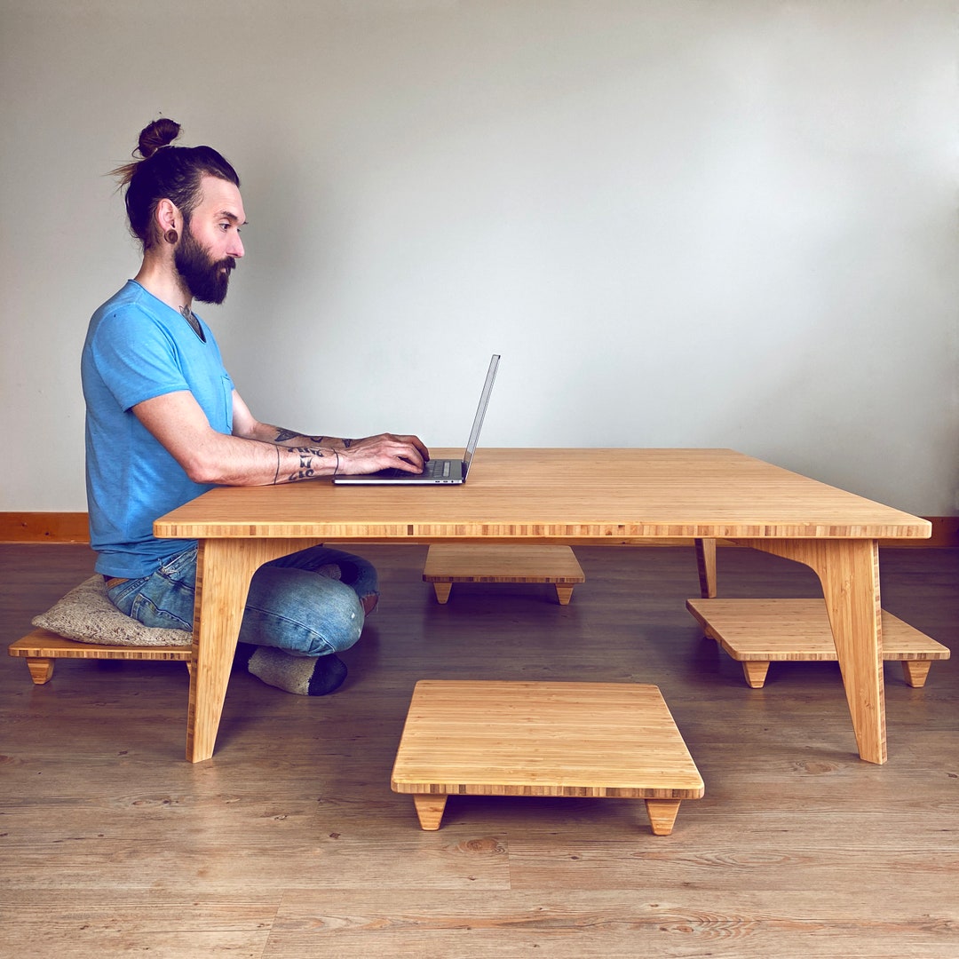 LOW Square Coffee Table Dining Table Desk Japanese Floor Table Chabudai With Floor Chair for Pillow cushion Natural BAMBOO Etsy UK