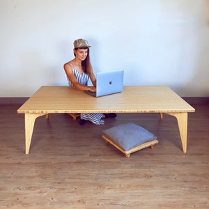 LOW Dining Table | Floor Dining Table | Japanese Table | Chabudai | Tatami: With Floor Chair for Pillow/Cushion - Natural BAMBOO | LARGE