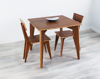 Dining Table and Chair Set | 34" x 34" | Chestnut | Solid Bamboo | Midcentury Modern