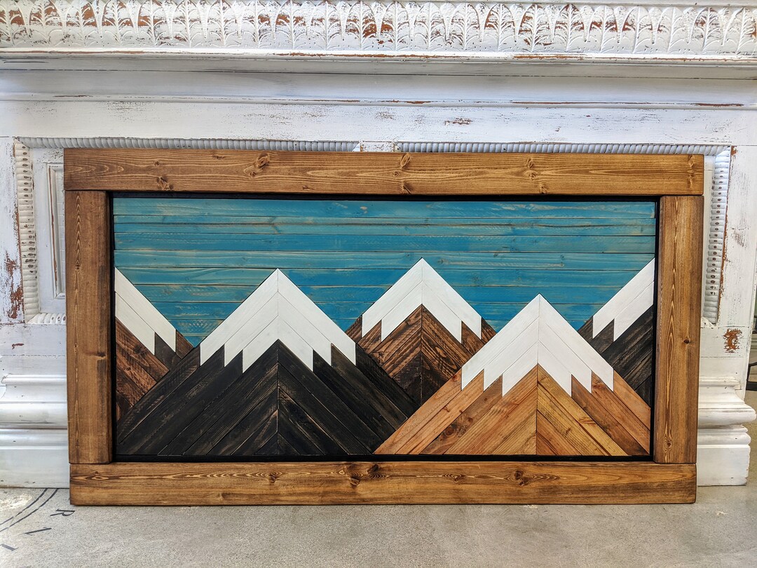 Handmade Wooden Mountain Art With Light Brown Frame - Etsy