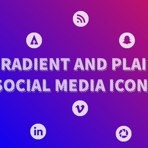 May include: Gradient and plain social media icons in white on a purple to pink gradient background. The icons include Instagram, Facebook, Twitter, Pinterest, Spotify, Snapchat, LinkedIn, Vimeo, and a generic camera icon.