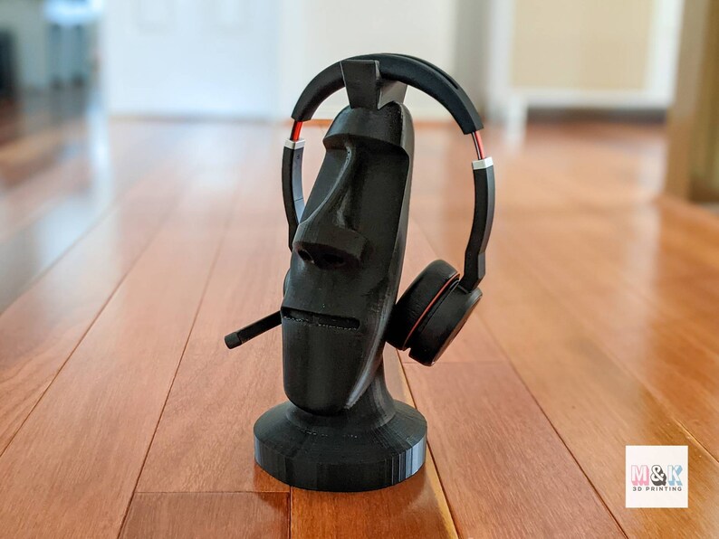 Black Moai Headphone Stand 3D Printed Easter Island Christmas Present
