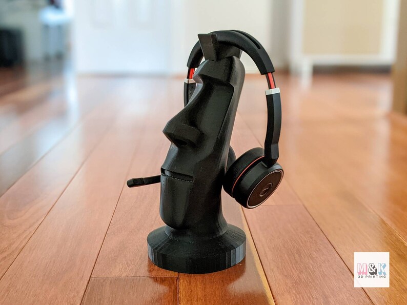 Black Moai Headphone Stand 3D Printed Easter Island Christmas Present