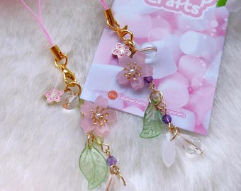 Dangling Sakura Phone Charm: Kawaii Pastel Keychain