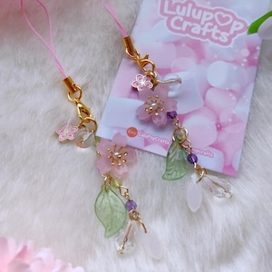 Dangling Sakura Phone Charm - Kawaii Pastel Sakura Keychain - Cute Keychain