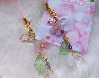 Dangling Sakura Phone Charm - Kawaii Pastel Sakura Keychain - Pastel Charm - Cute Kawaii Keychain - Dangle Charm - Cute Keychain  -