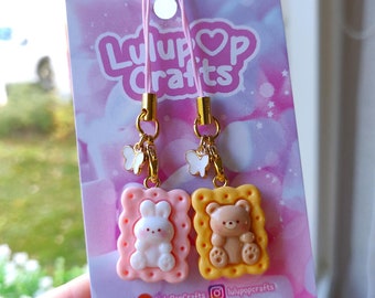 Llavero de galleta kawaii para teléfono: llavero de galleta con forma de conejito y oso