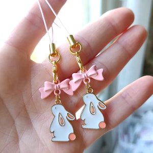 Kawaii Bunny Phone Charm: Pastel Bow Keychain