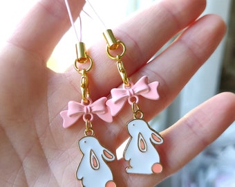 Cute Bunny Phone Charm - Kawaii Usagi Keychain - Keyring - Pastel Bunny Charm - Kawaii Pastel Bunny Keychain -  - Bunny Charm