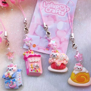 Kawaii Cat Dessert Keychain: Neko Bakery Phone Charms - Phone Strap