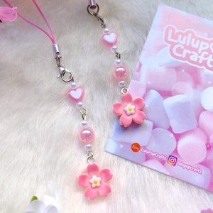 Kawaii Sakura Phone Charm: Pastel Pink Cherry Blossom Keychain