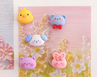 Cute Animal Face Magnet Set 5 PCS - Cute Pastel Magnets Set - Cute Fridge Magnets Set - Kawaii Anime Magnets - Gift Set - Fridge Magnets