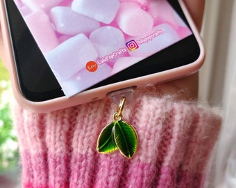 Green Leaf Phone Dust Plug: Plant Lover Charm