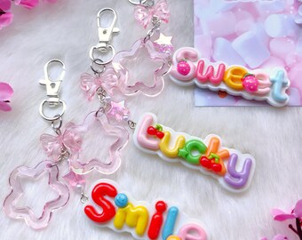 Kawaii Resin Word Keychain: Pastel Candy Bag Charm