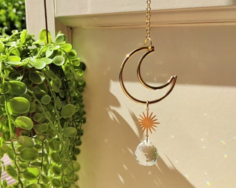 Small Moon Suncatcher | Lunar Suncatcher | Crescent Moon | Wall Hanging | Boho Decor | Gift | Window Decoration - Gift