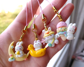 Kawaii 3D Bunny Charm - Pastel Rabbit Charm - Usagi Charm - Bunny Phonecharm - Phone Charm - Cute White Rabbit Charm - Anime Charm - Gift