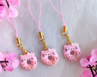 Kawaii Neko Donut Phonecharm - Cute Pastel Keychain - Cat Donut Keyring - Gift - Pink Neko Charm - Kawaii Phonecharm